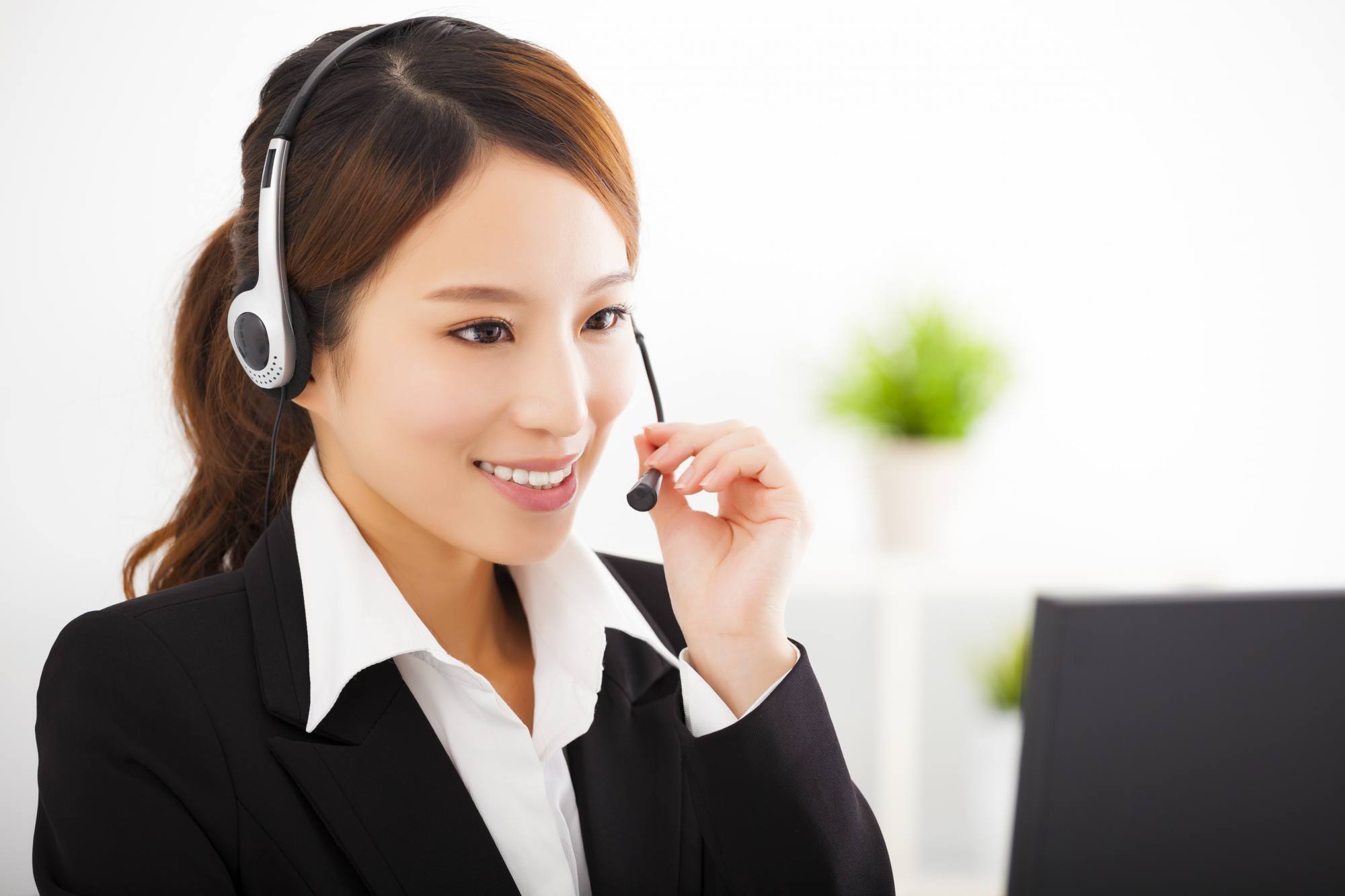 Customer service representative with a headset